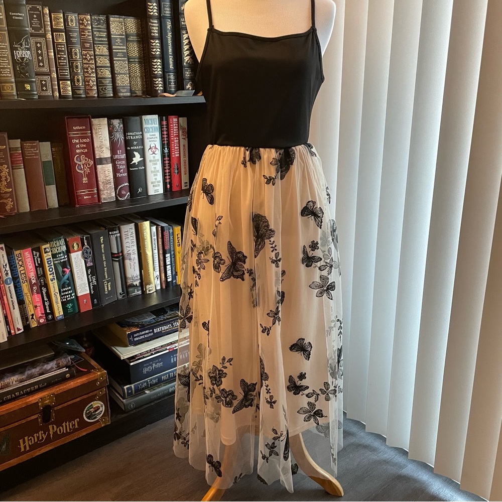 Cream and Black Lace Butterfly Dress